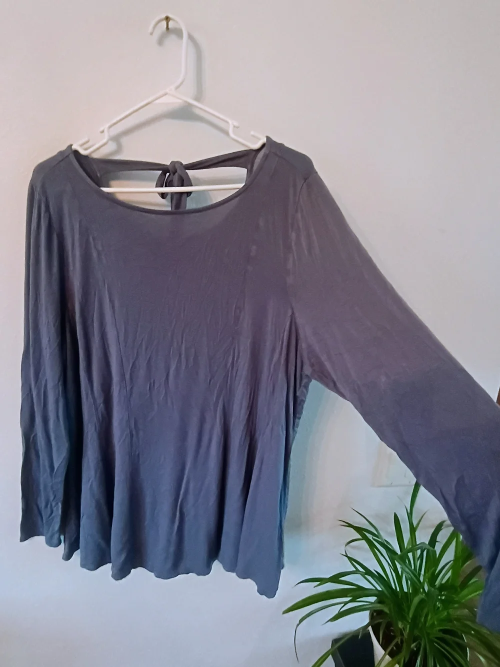 Lane Bryant 18/20 Slate Blue Long Sleeve Swing Top Open Tie Back Plus Size